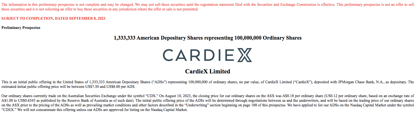 融e邦：来自澳大利亚的数字医疗公司CardieX向sec递交招股书<strong></p>
<p>KiBiEx</strong>，拟纳斯达克上市